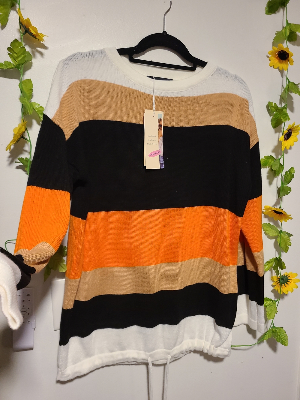 Nwt Dokotoo Large Fall Sweater Round Neck Striped Cute Winter Pullover Sweaters - Picture 3 of 4
